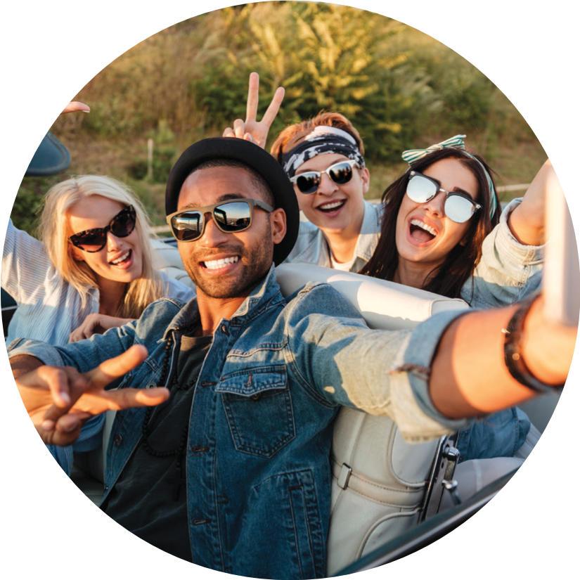 Young adults talking a selfie photo.